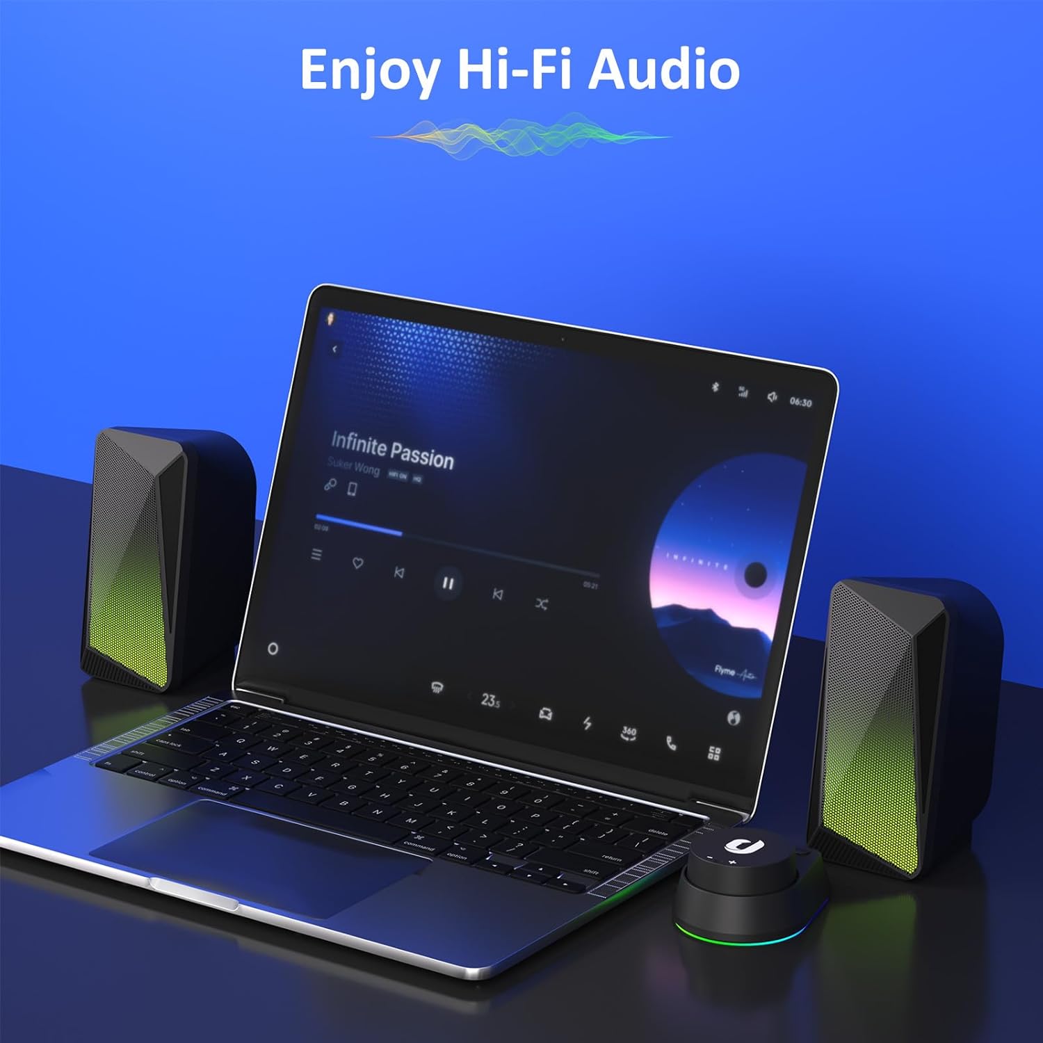 Jeecoo M40 Computer Speakers Desktop PC Gaming Speakers for Monitor - Enhanced Stereo Sound, RGB Pulsing & Led Flame, Wired Handy Control - Bluetooth & 3.5mm AUX for Laptops Game Consoles Smartphones