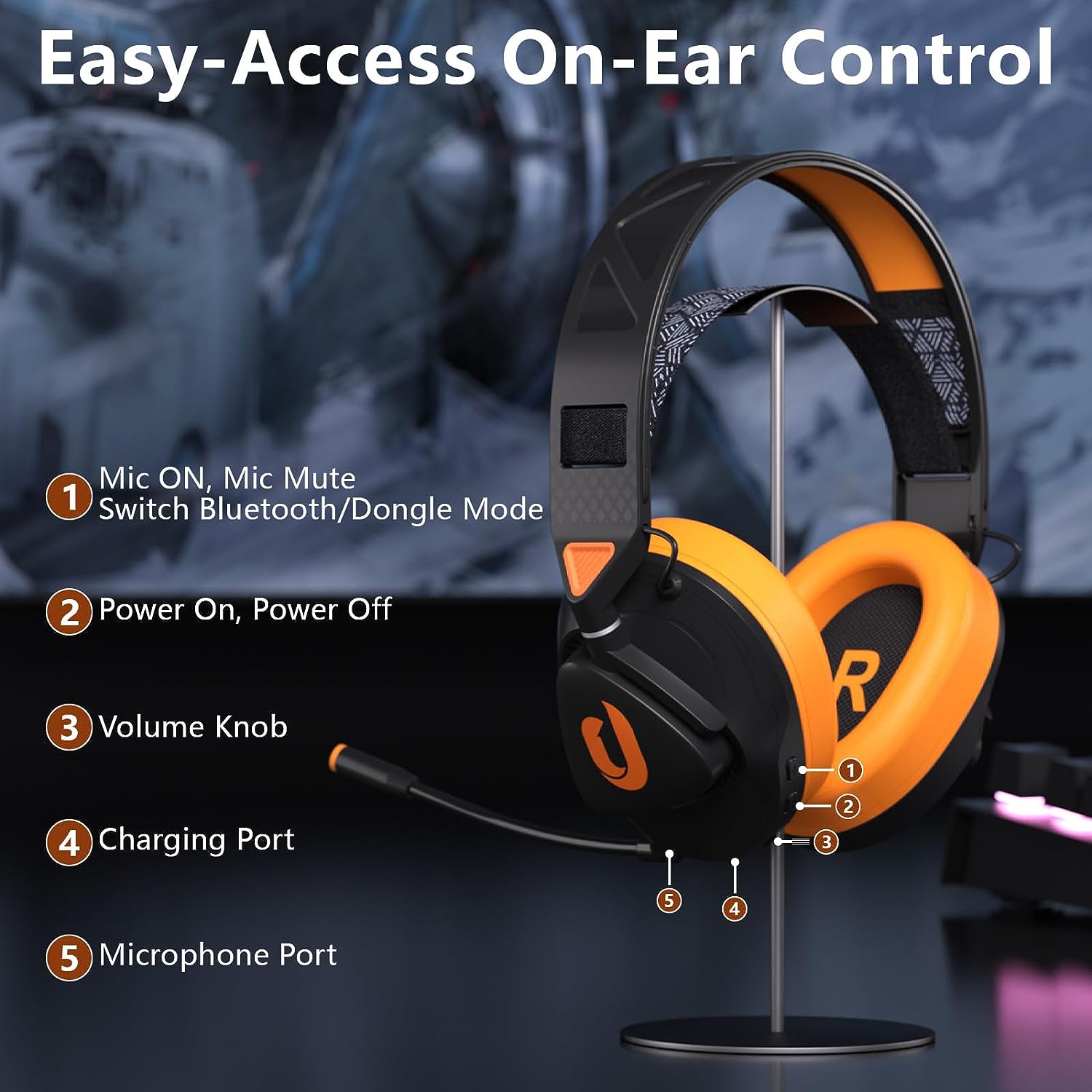 Jeecoo G90 Wireless Gaming Headset - Lightweight Comfort with Suspension Headband, Superb Sound Detachable Mic, Low-Latency Bluetooth 2.4G Wireless Gaming Headphones - PS4 PS5 PC Laptops Compatible