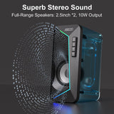 Jeecoo M30 Bluetooth Computer Speakers, RGB PC Gaming Speakers for Desktop with Crisp Stereo Sound, Dynamic LED Modes, Easy-Access Control, 10W - USB-Powered (Not 3.5mm Aux)