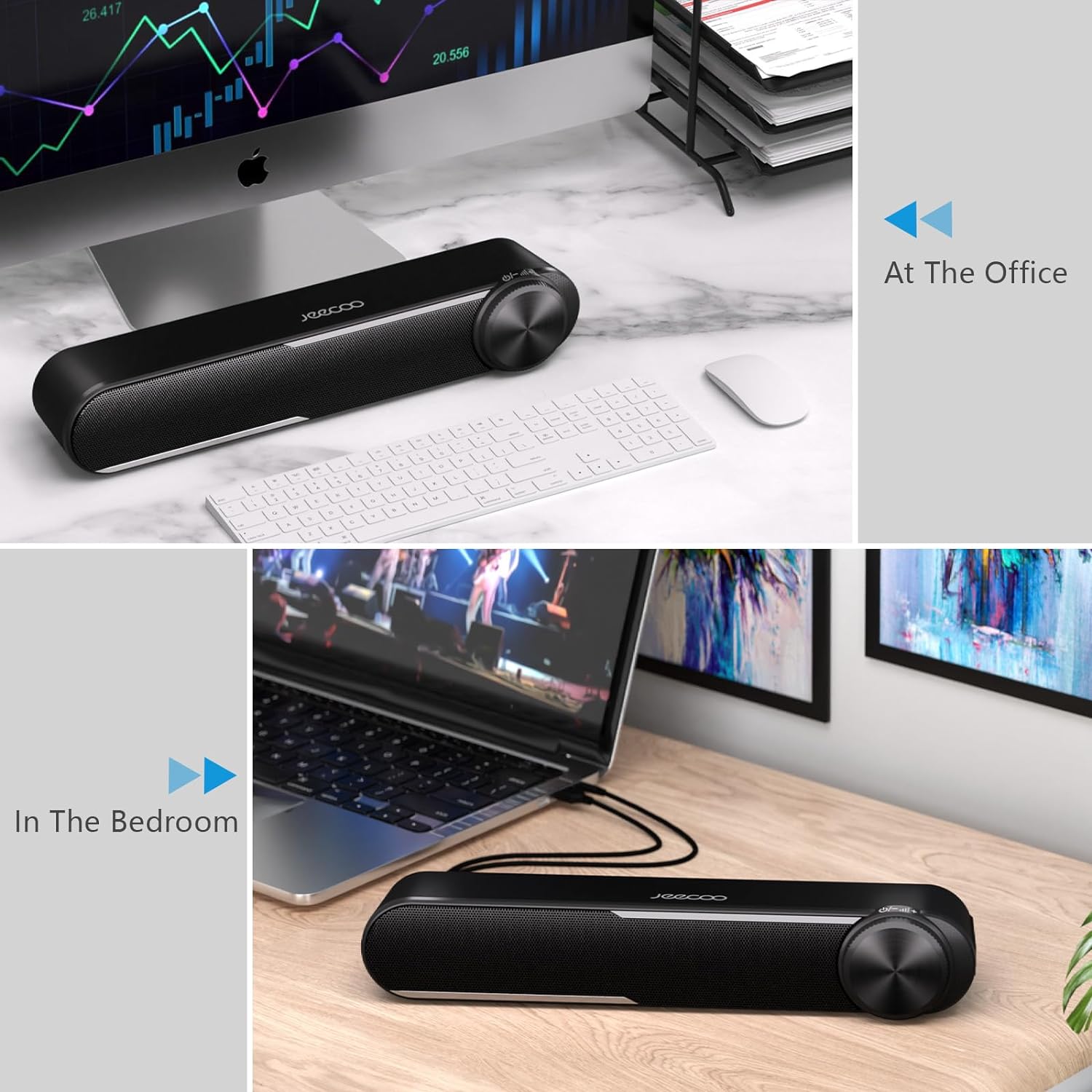 Jeecoo A30 Computer Speakers for Desktop Monitor, 13.78in Mini PC Speaker Sound Bar - Clear Loud Sound, Wired USB-Powered w/3.5mm AUX, Big Dial Volume Control - Laptop Tablet Mobile Devices Compatible