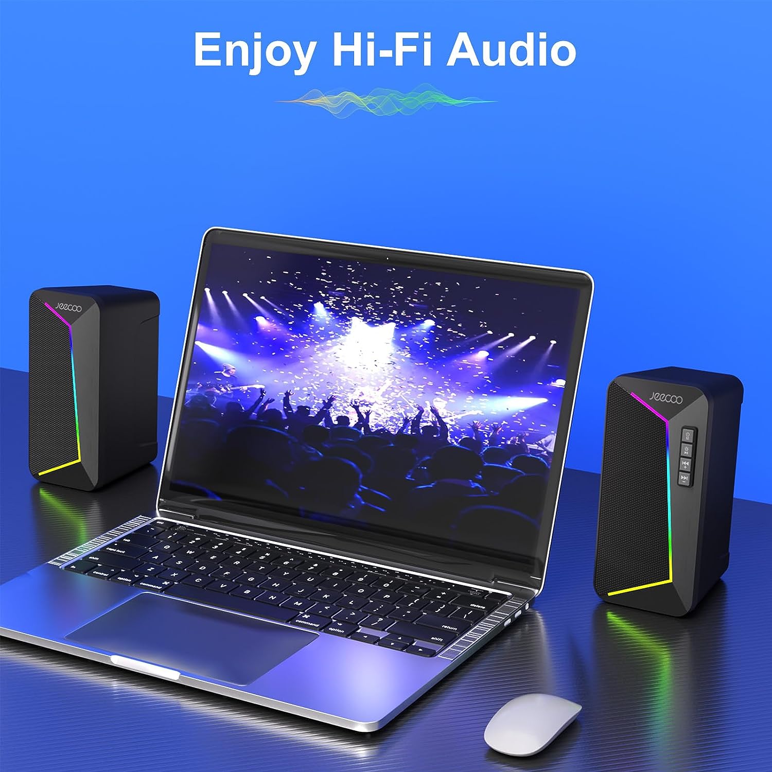 Jeecoo M30 Bluetooth Computer Speakers, RGB PC Gaming Speakers for Desktop with Crisp Stereo Sound, Dynamic LED Modes, Easy-Access Control, 10W - USB-Powered (Not 3.5mm Aux)