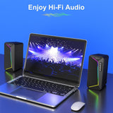 Jeecoo M30 Bluetooth Computer Speakers, RGB PC Gaming Speakers for Desktop with Crisp Stereo Sound, Dynamic LED Modes, Easy-Access Control, 10W - USB-Powered (Not 3.5mm Aux)