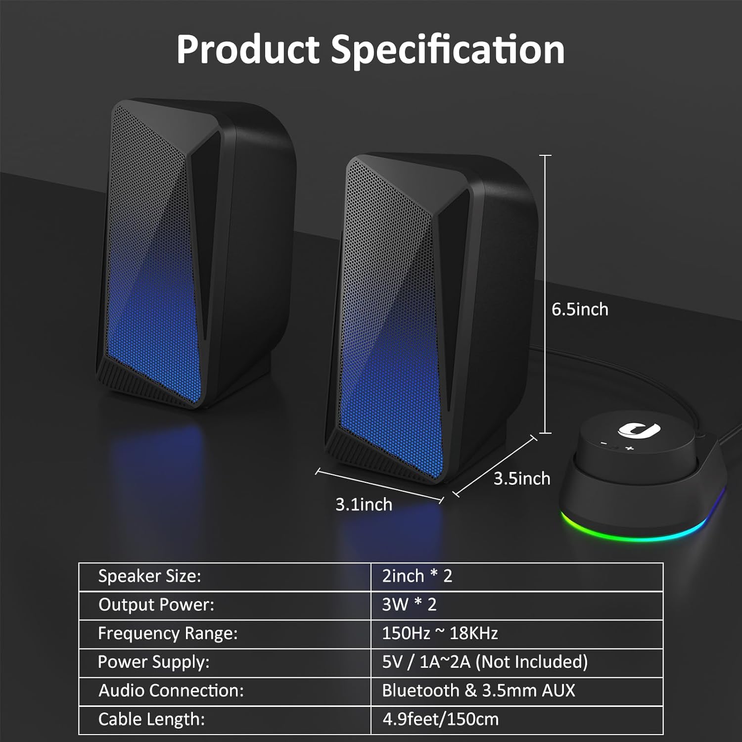 Jeecoo M40 Computer Speakers Desktop PC Gaming Speakers for Monitor - Enhanced Stereo Sound, RGB Pulsing & Led Flame, Wired Handy Control - Bluetooth & 3.5mm AUX for Laptops Game Consoles Smartphones