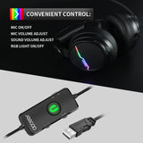 Jeecoo V20U USB Pro Gaming Headset for PC - 7.1 Surround Sound Headphones with Noise Cancelling Microphone- Memory Foam Ear Pads RGB Lights for Laptops
