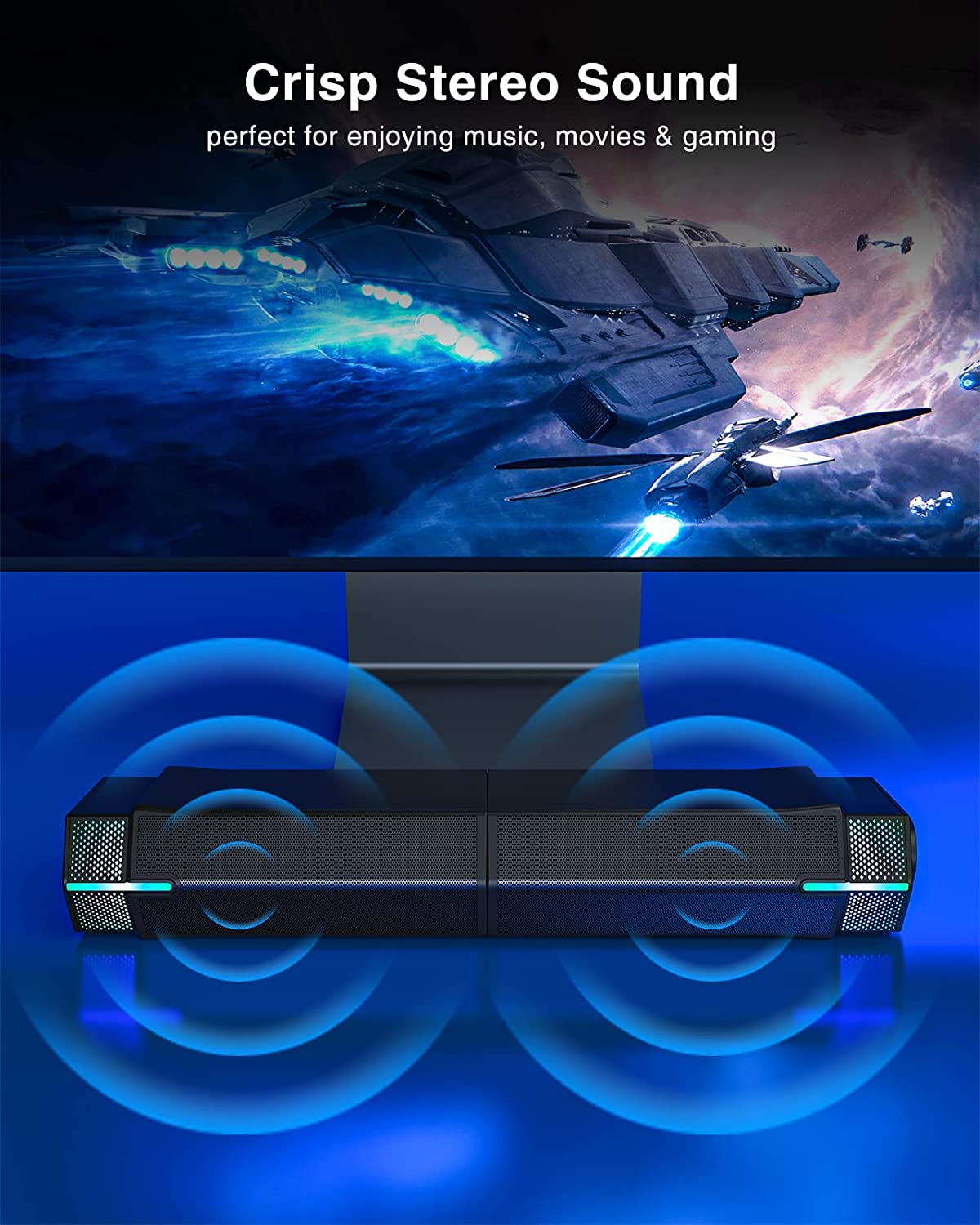 Jeecoo M20 Computer Speakers for PC Desktop Monitor, Bluetooth V5.3 PC Sound Bar - Wired USB-Powered, Superb Stereo Sound, with Gradient RGB Lighting - Combine/Separate to Customize Your Desk