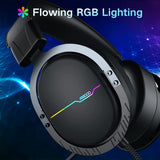Jeecoo J75 USB Gaming Headset for PC - 7.1 Surround Sound, Retractable Clear Microphone, Ultra-Soft Memory Foam Ear Pads, Flowing RGB Lighting - Compatible with Laptops Desktop Computers