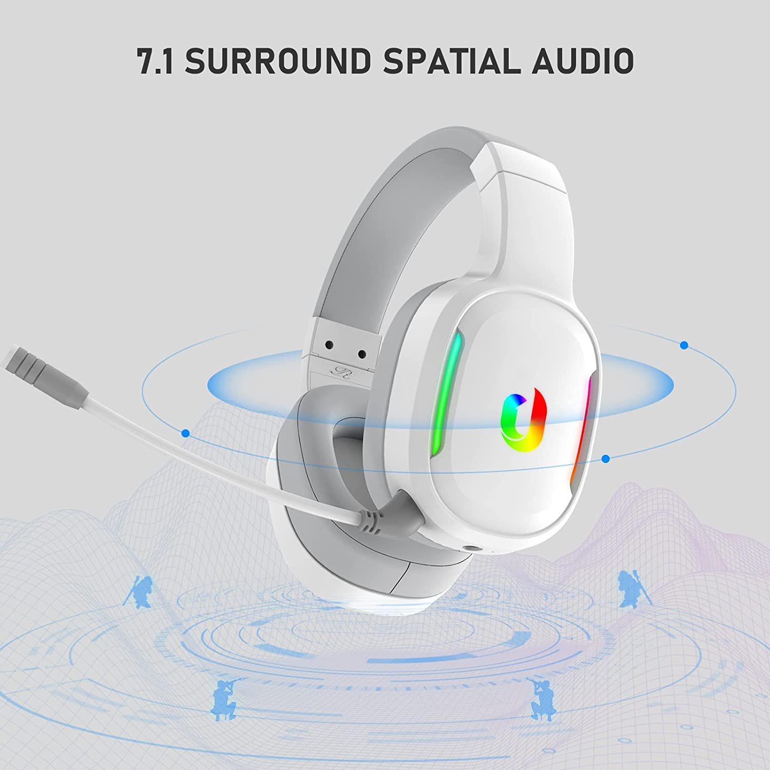 Jeecoo G80 Wireless Gaming Headset - 7.1 Surround Sound, Detachable Noise Canceling Mic, Low Latency 2.4GHz Wireless Gaming Headphones, Shining RGB - Works with PS4 PS5 PC Laptop Computers