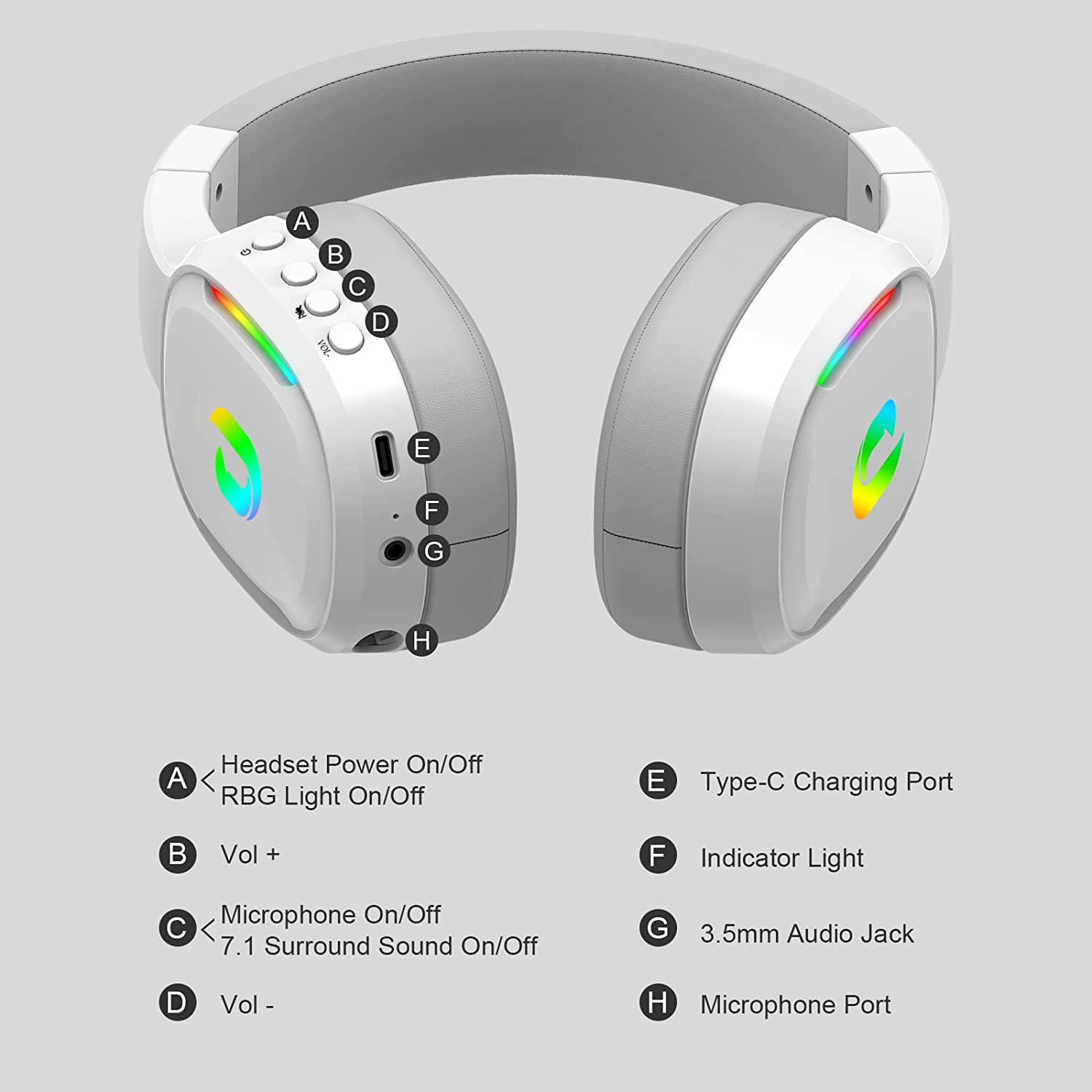 Jeecoo G80 Wireless Gaming Headset - 7.1 Surround Sound, Detachable Noise Canceling Mic, Low Latency 2.4GHz Wireless Gaming Headphones, Shining RGB - Works with PS4 PS5 PC Laptop Computers